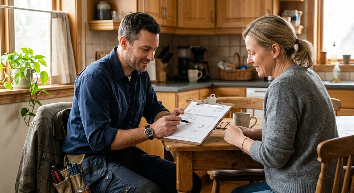 Locksmith showing a homeowner a written estimate